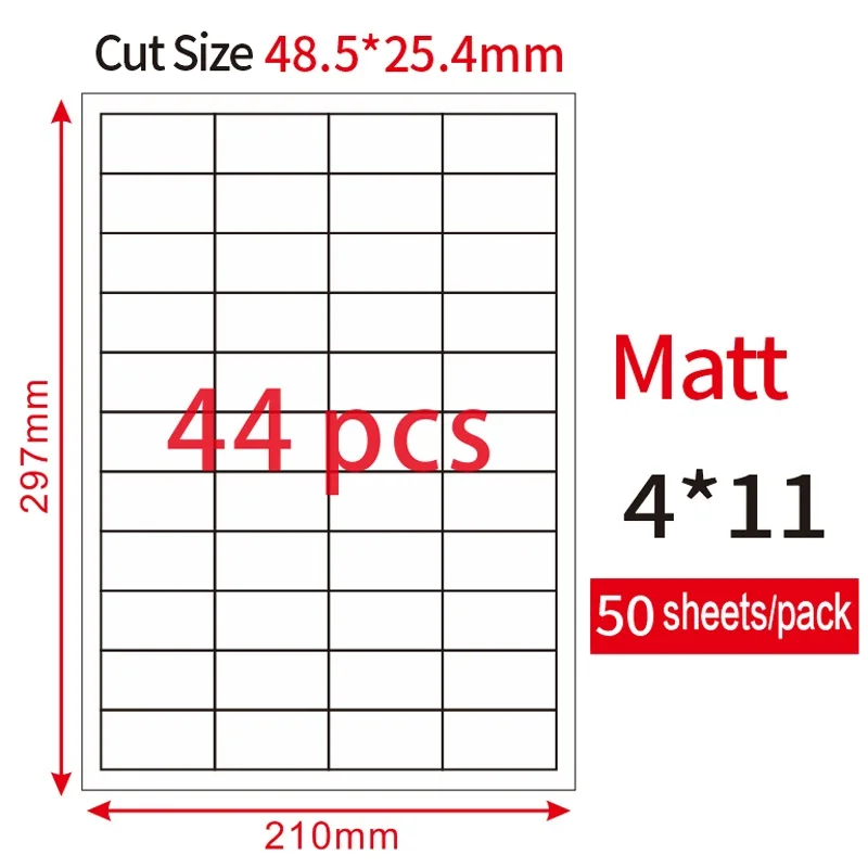 Custom printing self adhesive 44-up labels 48.5x25.4mm  A4 address labels for inkjet/laser Printing