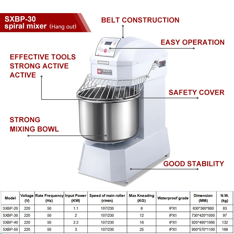 
Wholesale price commercial 220V 12kg Spiral Mixer 30L dough mixer 