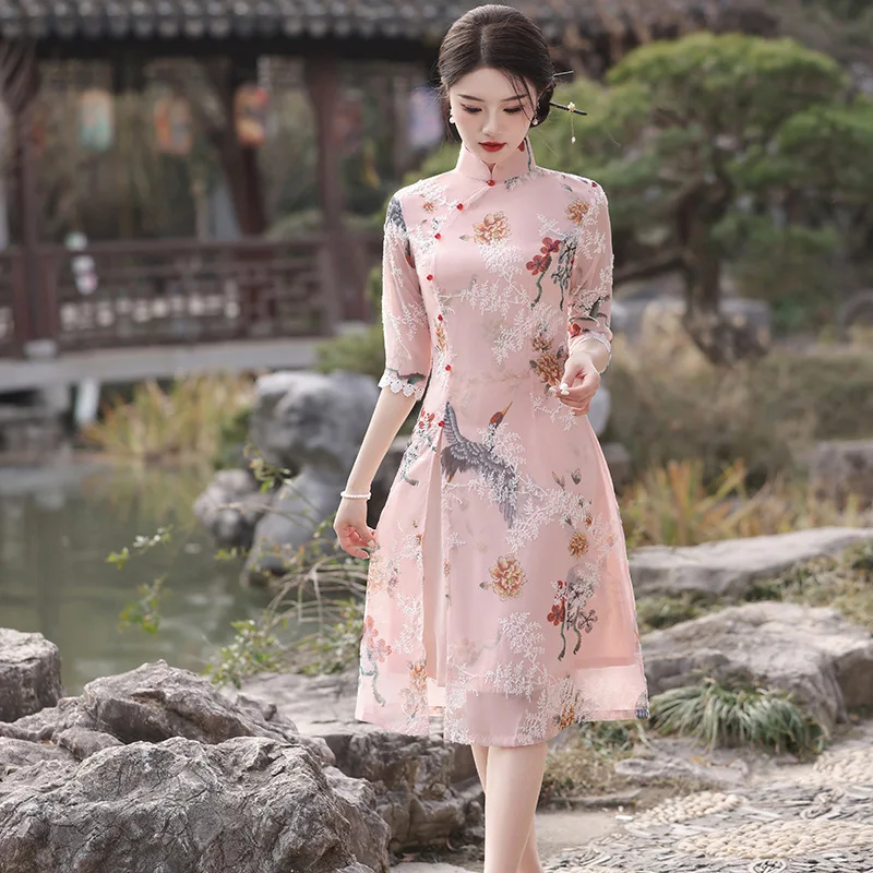 Fashion Classical Cheongsam Chinese Qipao Retro Tang Suit High Waist Dresses Lady Elegant Traditional Clothingss