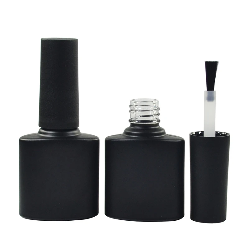 Custom logo printing empty 5ml 7ml 10ml 11ml 13ml 15ml matte black UV gel glass nail polish bottles with brush cap