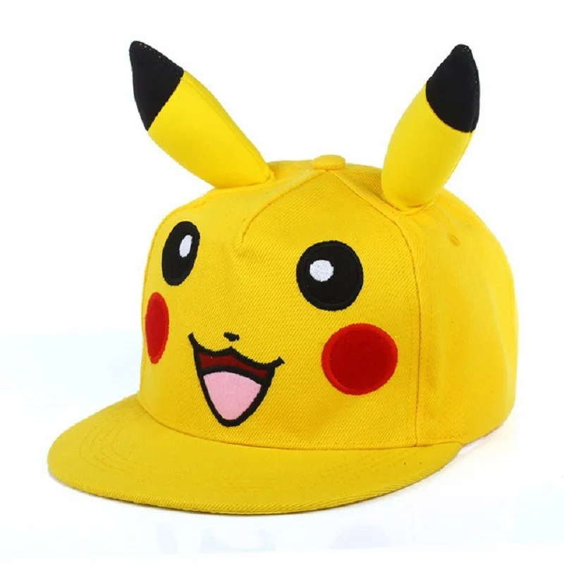 Pikachu Baseball Cap Pikachu Cartoon Hat Cosplay Summer Man Hip Hop Sports Flat-Brim Hat For Kids Boy Girl Children Adult Gift