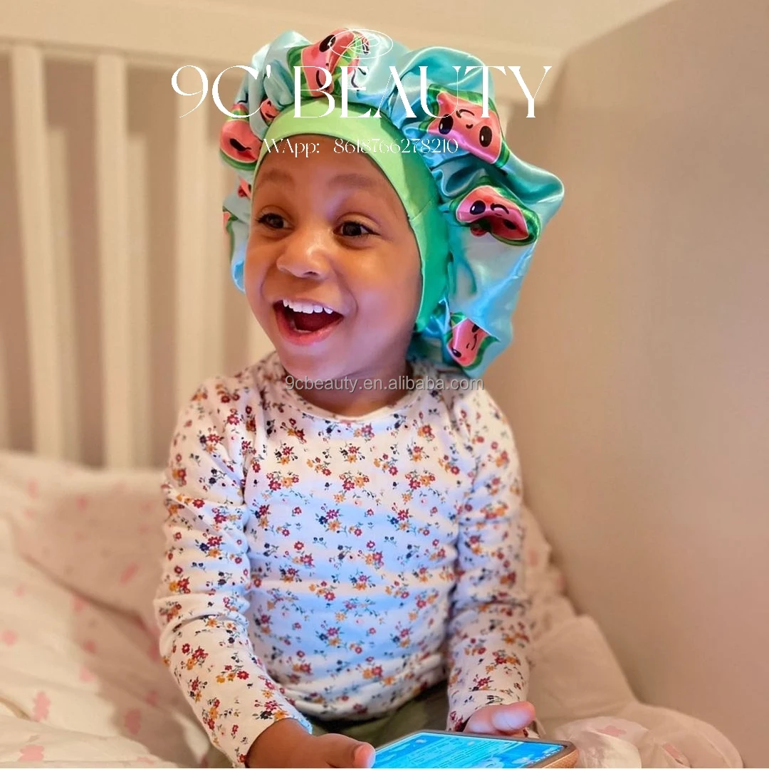 COCO MK family cartoon patterns lovely big lace double layer cute silk baby bonnet