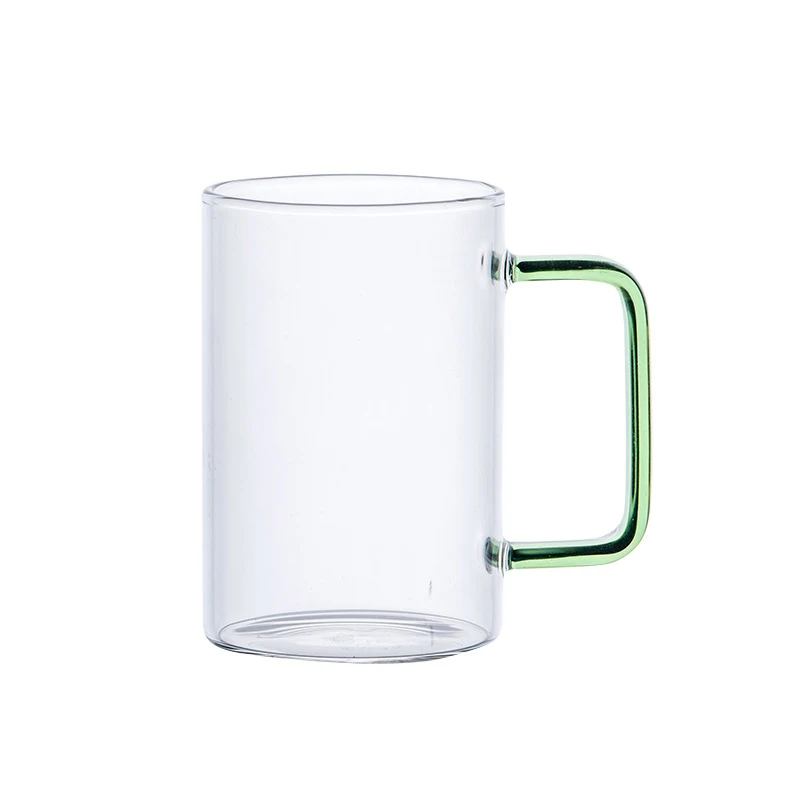 300ml / 10oz Heat Resistant Transparent Clear Glass Mug with Color Handle