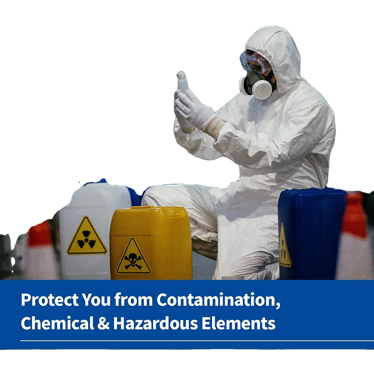 Aeofa workwear fiber glass chemical tightness pppe hazmat suit with front zipp long flap