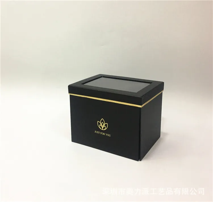 Spot rectangular three-layer rotating gift box PVC window transparent flower box with hand flowers gift box