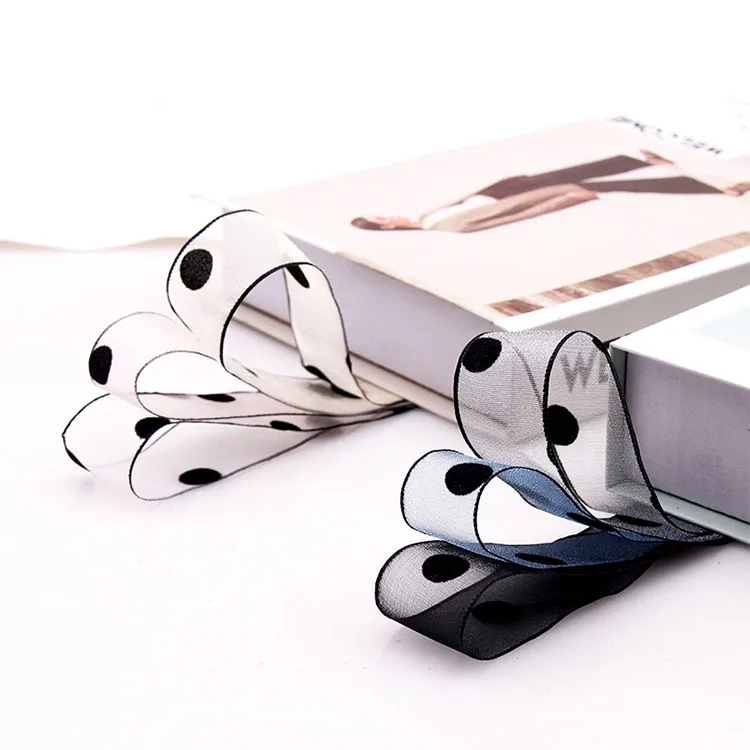 2.5CM wide Wholesale Gift Wrapping Wedding Decoration Black/White Polka Dot Ribbon Satin