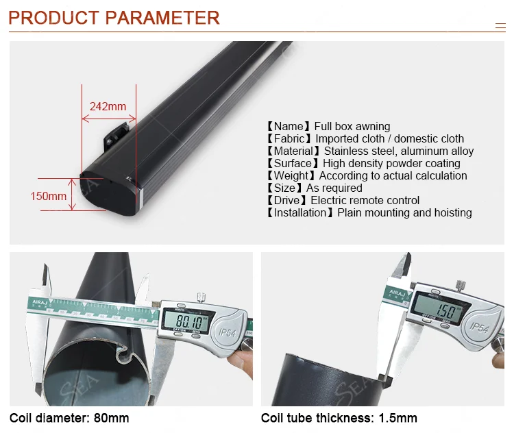 Heavy Duty Aluminum Retractable Awning Custom Size Outdoor Sunshade Full Cassette Motorized Awning