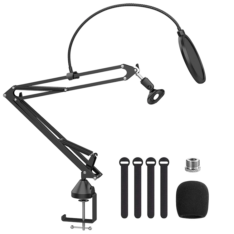 
Heavy Duty Microphone Stand Extendable for Mic Suspension Boom Scissor Arm Stand with Dual Layered Mic Pop Filter Arm Stand 