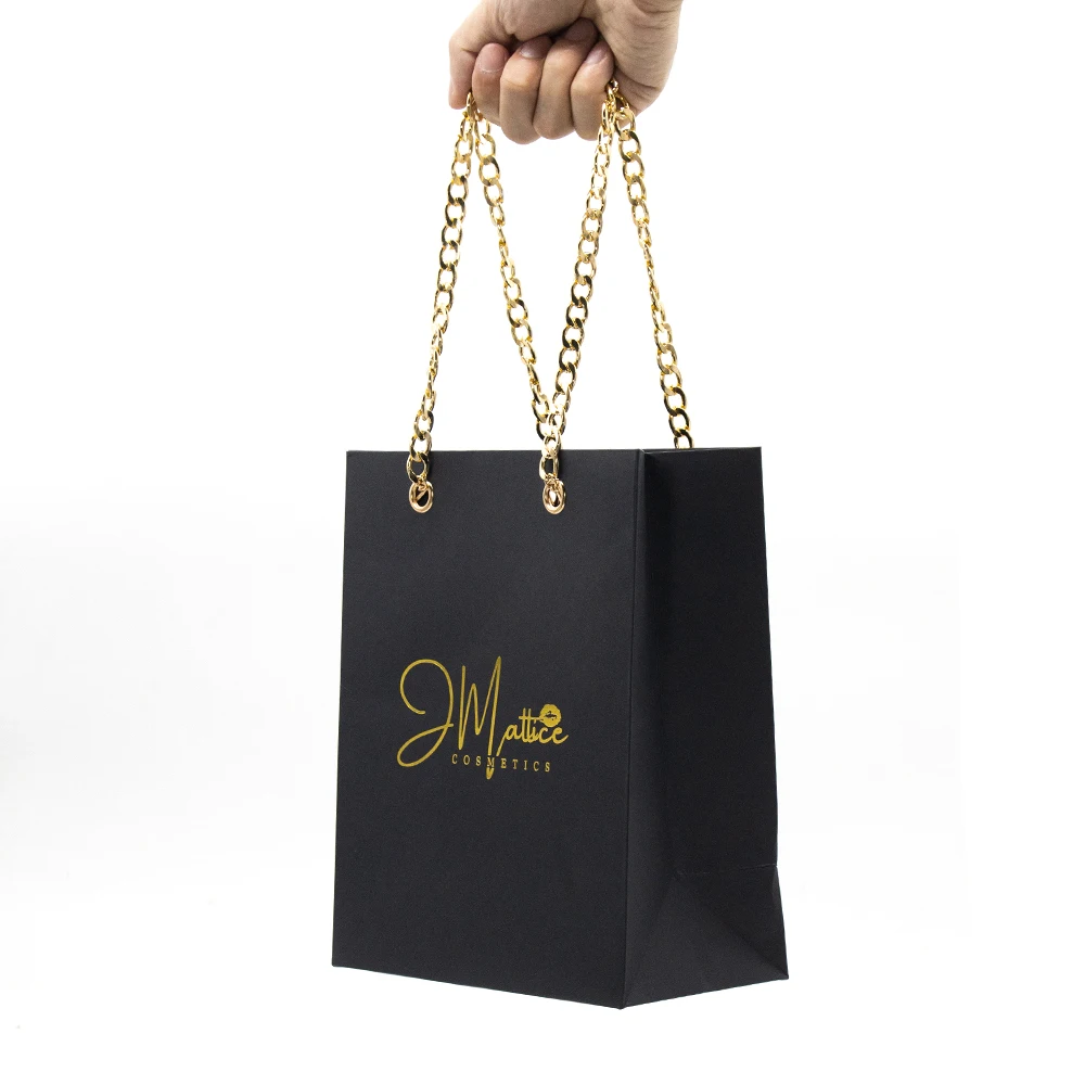 Custom Paper Bag Wholesale China Shopping Paper Bag Packaging Black Luxury Gift Premium Paper Bags With Chain Handle
