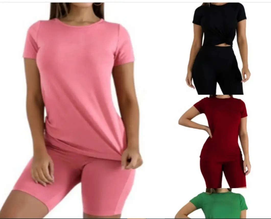 2020 hot sale casual 2 piece women cotton shorts set  clothing sets two piece chill sets women