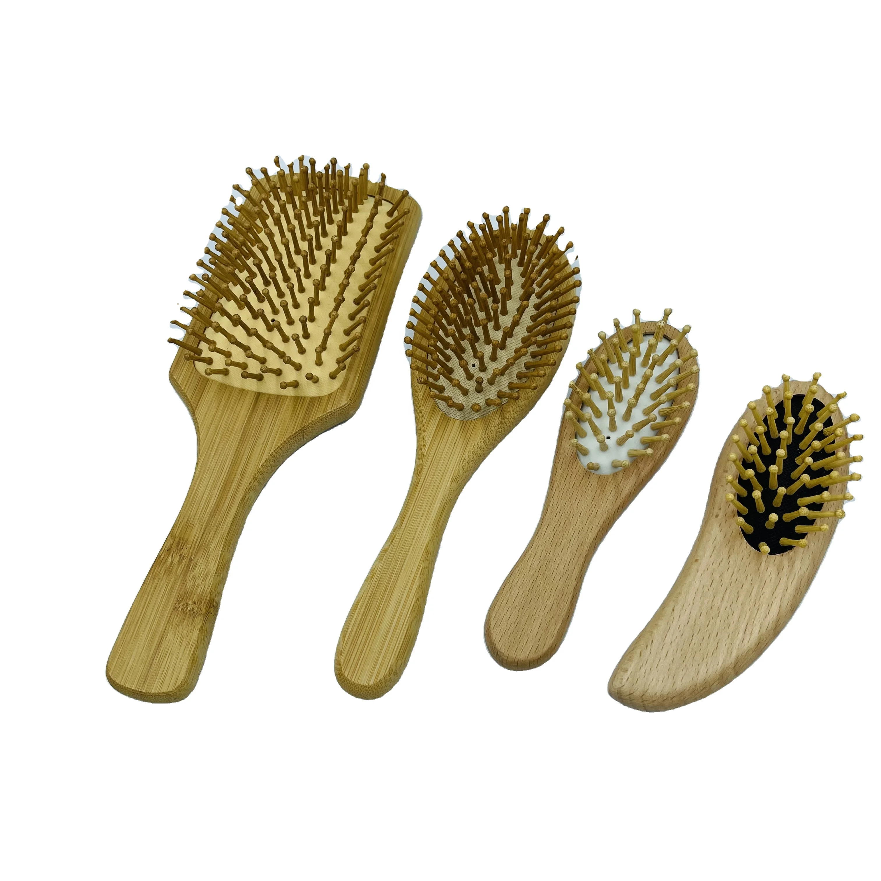 Bamboo Pins Natural Wood Hair Brush For Scalp Massage Airbag Comb with Home Travel Hair Brushes Set