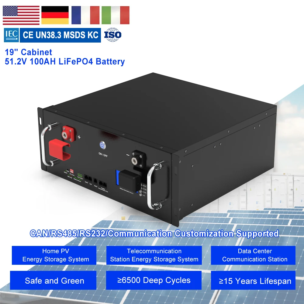 Standard 19 Rack mounted 51.2v 100Ah 200Ah 300Ah Lifepo4 Energy Storage Battery 5Kw 10Kw