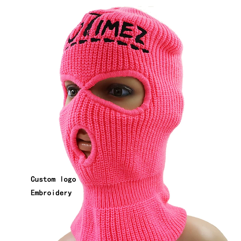 Wholesale ski mask fashion acrylic pure color 3 hole ski mask winter warm face mask knitted balaclava