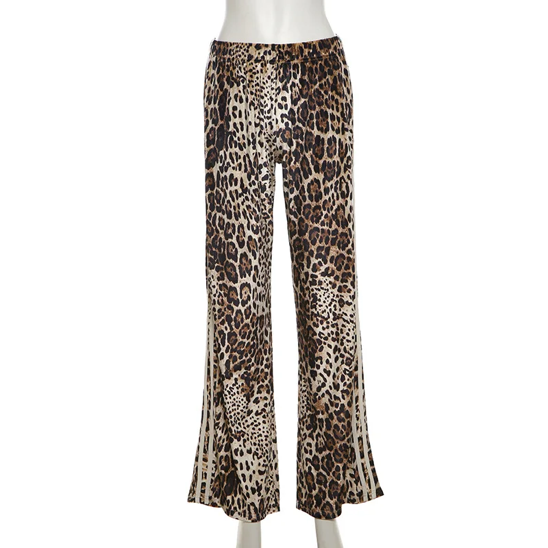 FS15132D autumn 2024 leopard pants women loose stripes wide leg trousers