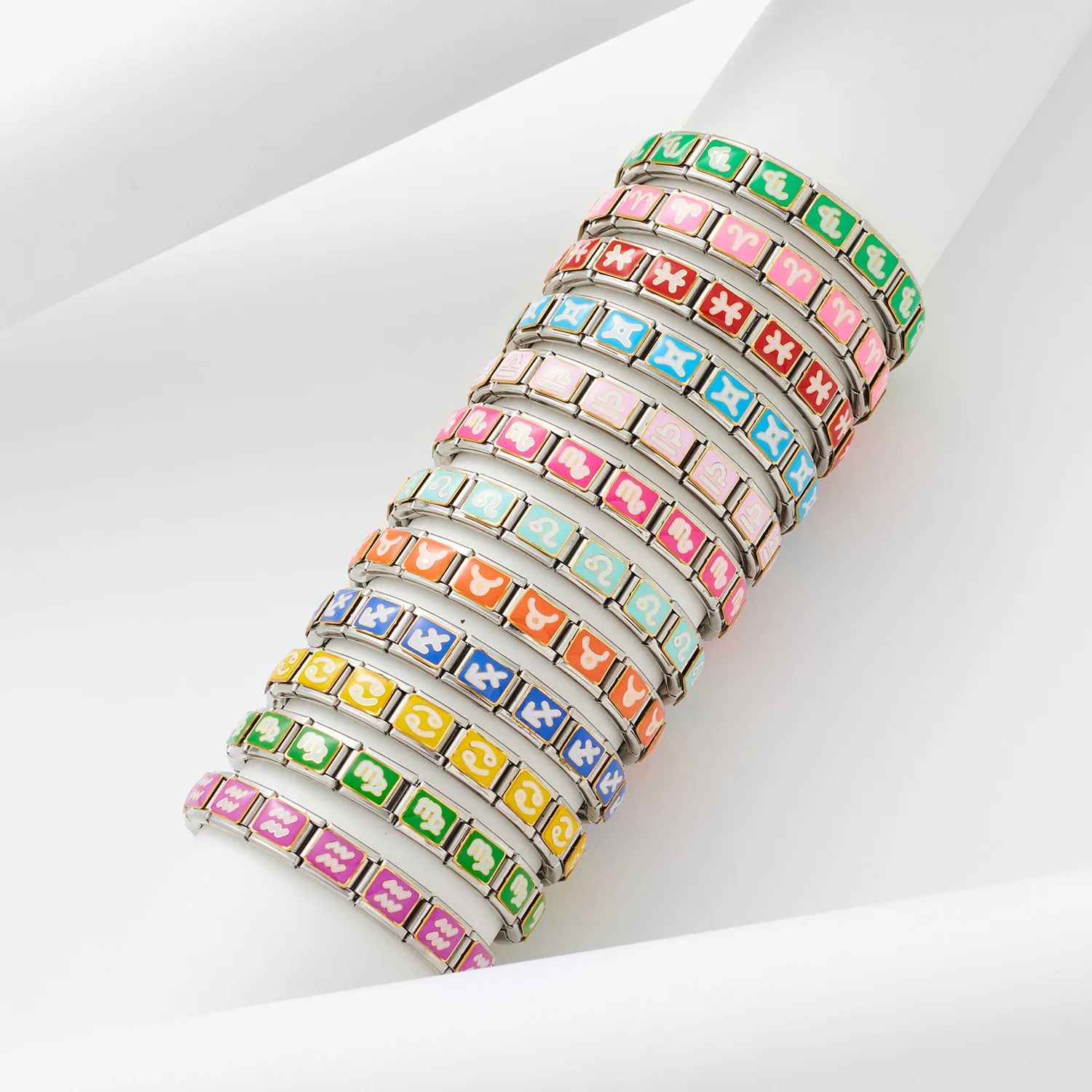 ODM Fashion Enamel Watch Strap Colorful Stainless Steel Bracelet Charms Zodiac Italian Charm Bracelet Links