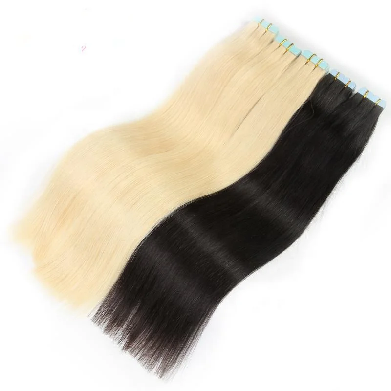 Wholesale Russian Human Tape Hair Extensions Double Drawn Single Drawn Virgin Remy Tape ins Hair