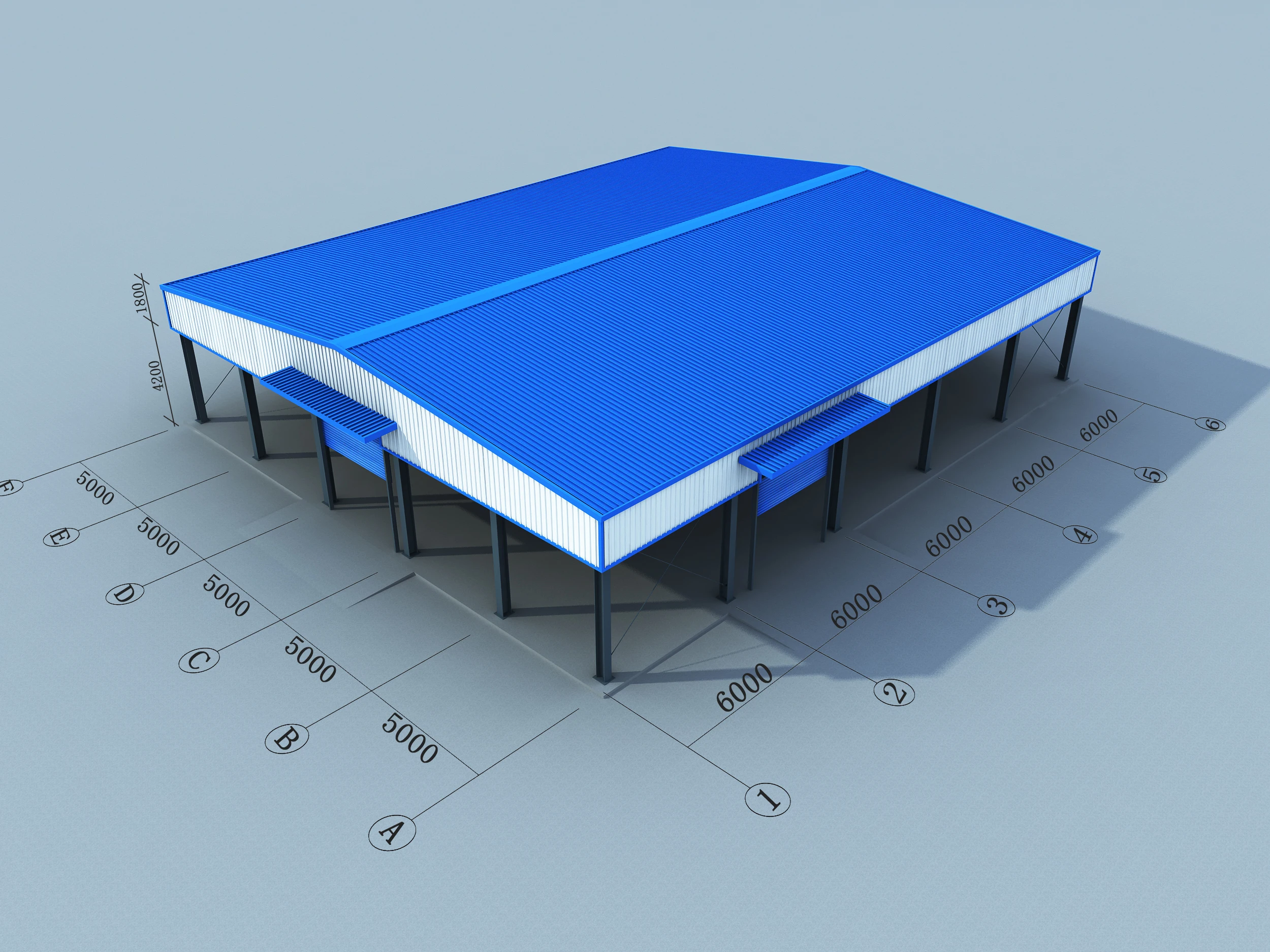 ONE-STOP Service 500-5000 Square Meters Prefabricated Steel Structure Frame , Portal Frame Steel Structure Steel Frame Building