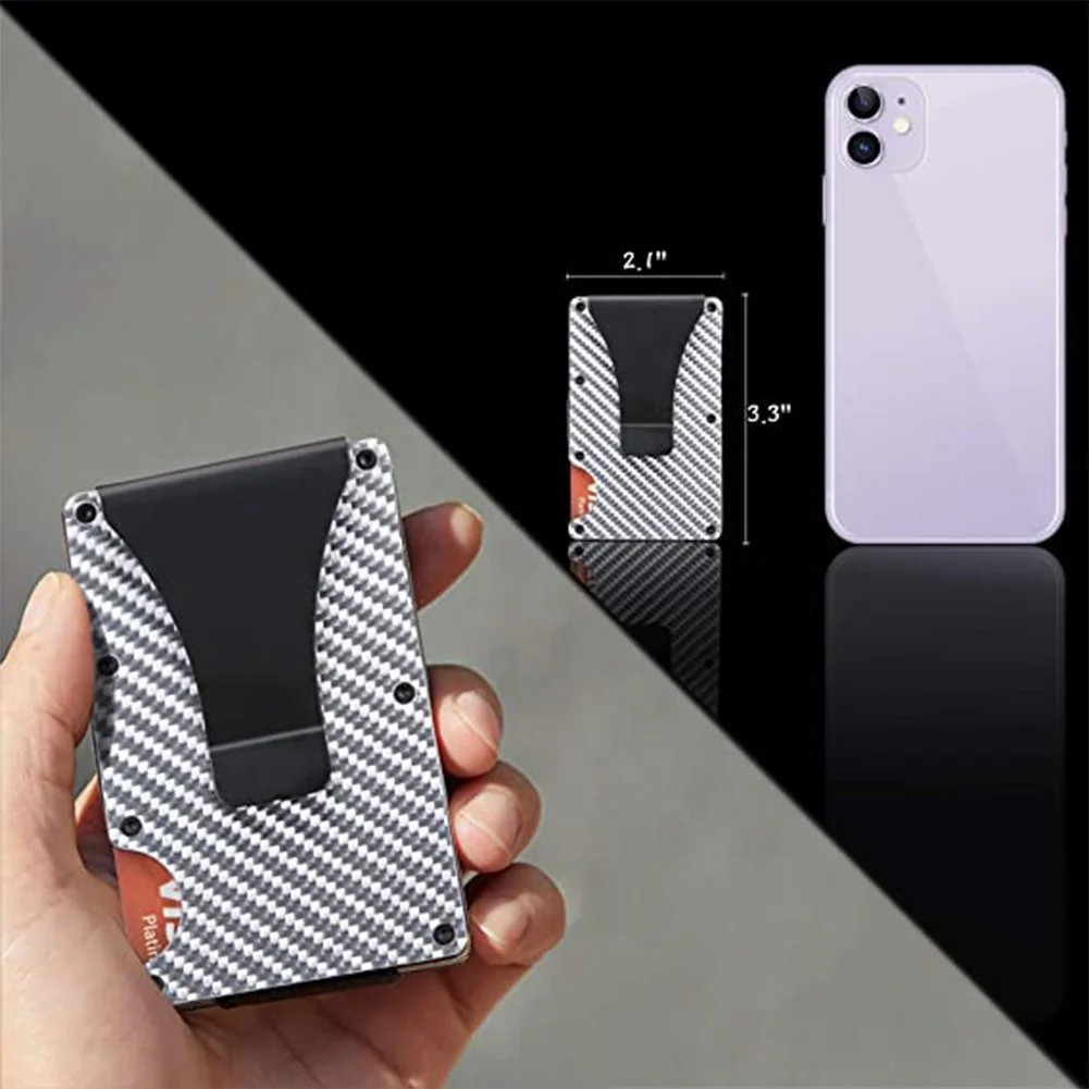  Серебристый мужской кошелек с RFID-защитой из углеродного волокна зажимом для денег внутри крутой тонкий карбоновый держатель