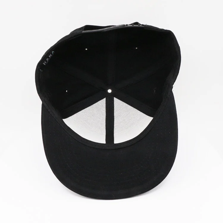 Customized 3D Embroidered Logo Black Plain Baseball Cap 100% Cotton 6-Panel Snapback Caps Hats