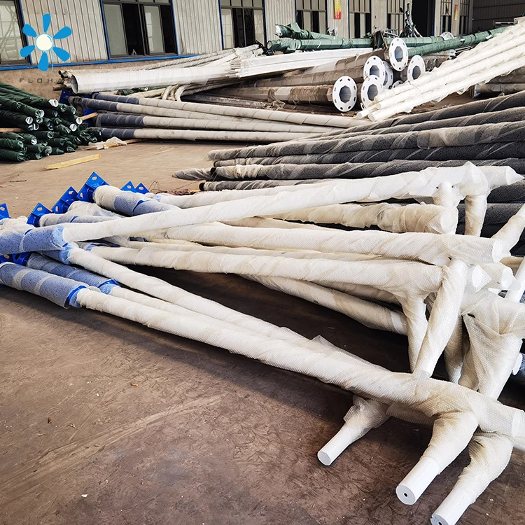 Octagonal conical solar led street light galvanized steel lamp pole