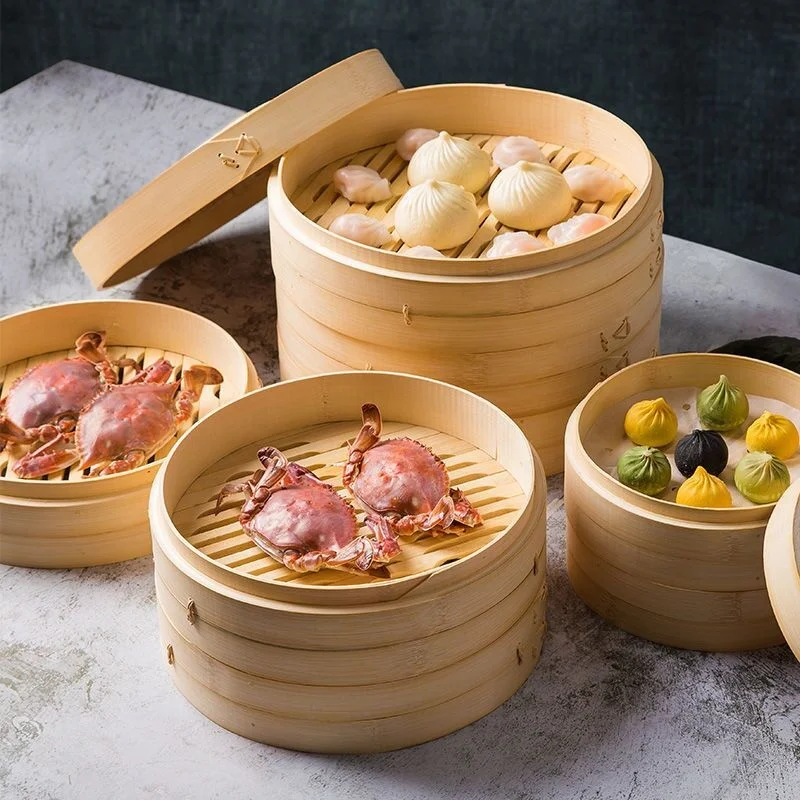 
Wholesale Chinese 10 inch Bamboo Steamer Basket set for Kitchen Factory High Quality Bamboo Steamer Basket 
