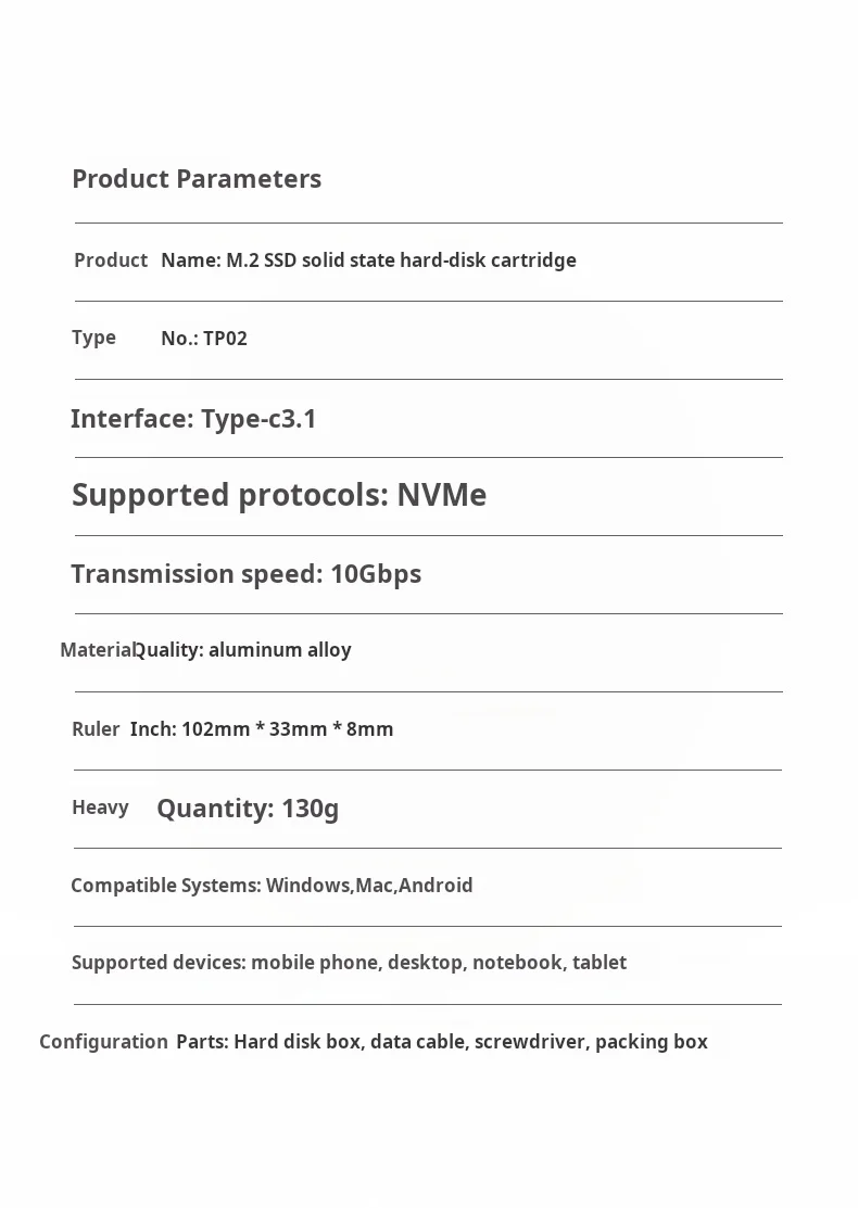 Жесткий диск M.2 поддерживает протокол ngff/nvme ssd к usb3.1 твердотельный металлический жесткий type-c