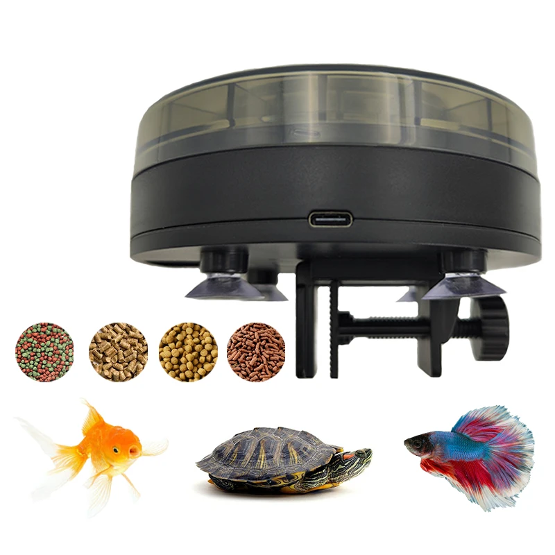 Green Plastic Intelligent Timer Automatic Fish Feeder 200ml Rounded Lithium Smart Fish Feeder for Aquarium Fish Turtle Feeding