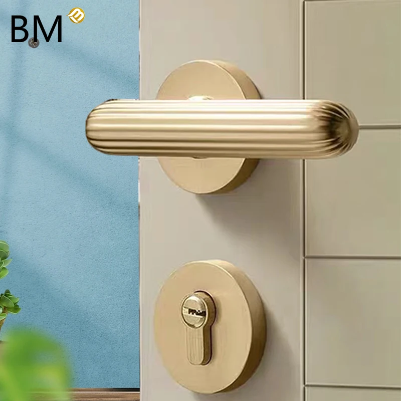 French style door handle Brass brushed bathroom bedroom mortise door lock set