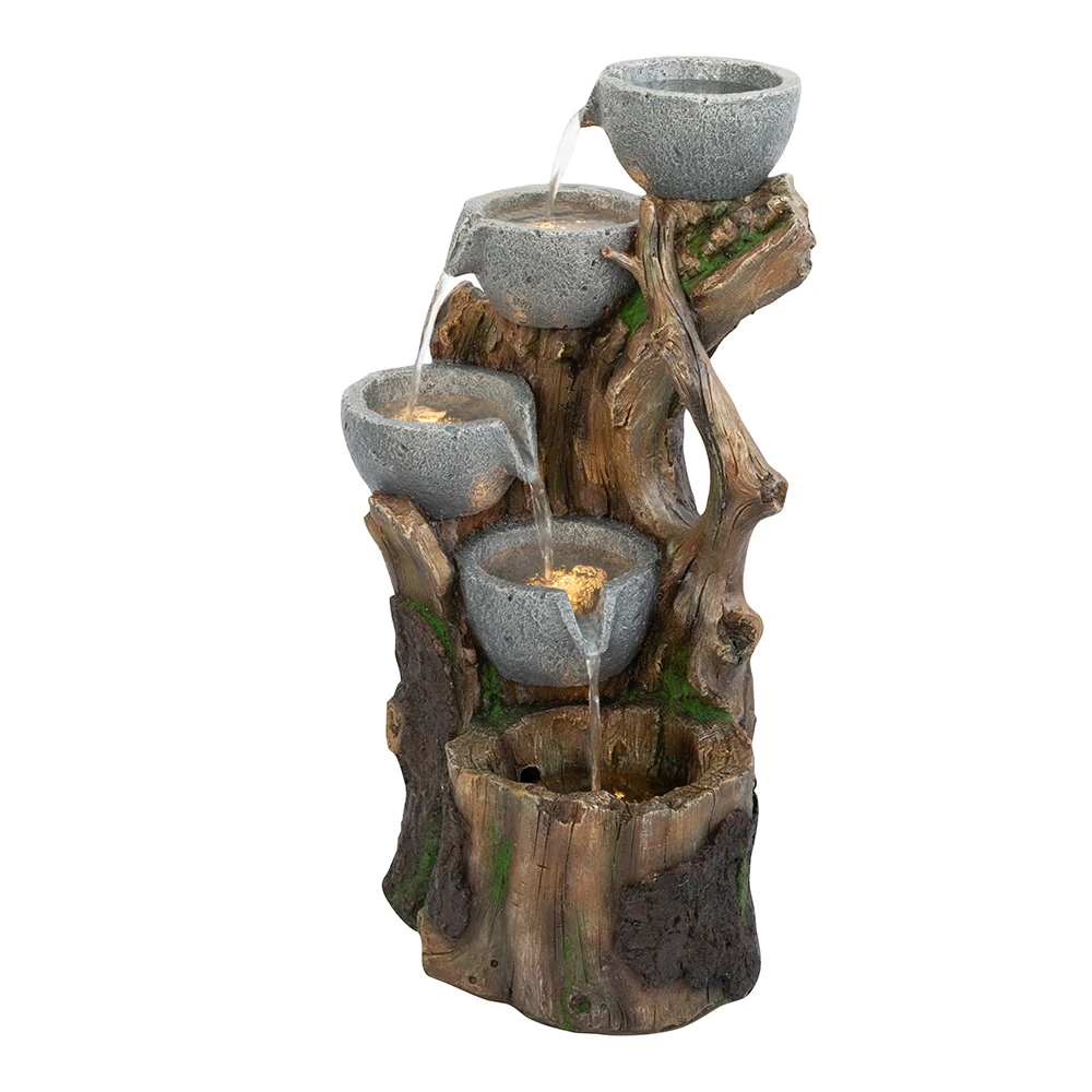 fengshui resin outdoor rockery pot waterfall stone water fountain garden for sale