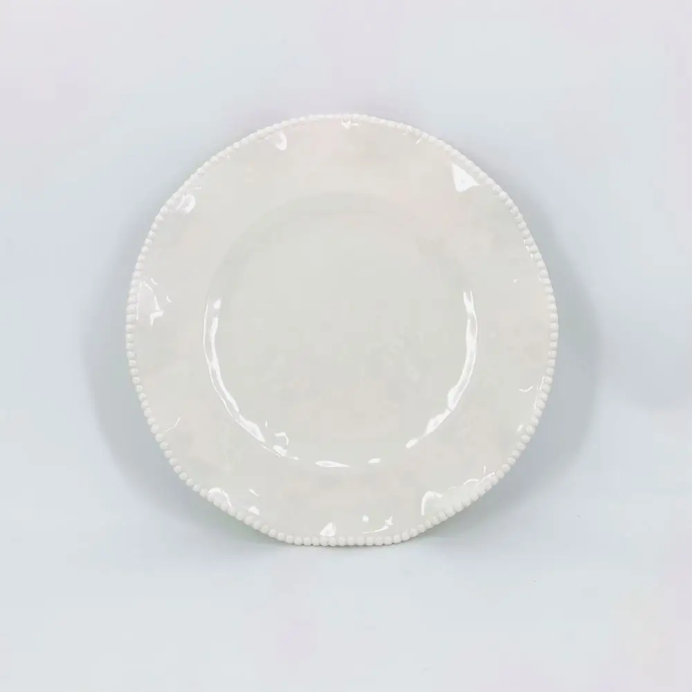 
Hot sale Cheap 12 pcs set dinnerware embossed beaded plate and bowl set white melamine dinner table sets 