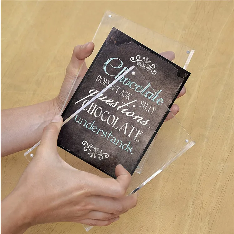 simple luxury acrylic floating table top stand picture photo frames with magnets