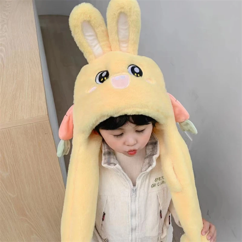 New Style Popular Lovely Ear Moving Long Ear Rabbit Bunny Hat Plush Animal Head Hat With Paws Gift for Girls Holiday
