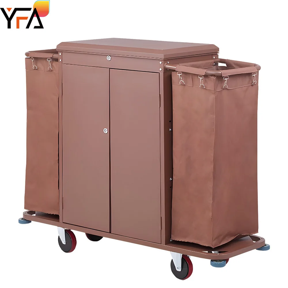 Factory Large Hotel Double-sided Guest Room Work Trolley with Door and Lock,housekeeping Cleaning Service Cart,linen Trolley
