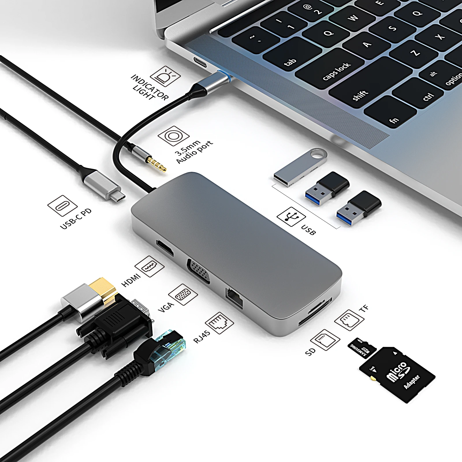 Горячая Распродажа usb концентратор 10 портов поддержка всеми type-c канал компьютеры HD-MI USB3.0 USB2.0 SD TF RJ45 VGA AUDIO3.5mm звуковых частот