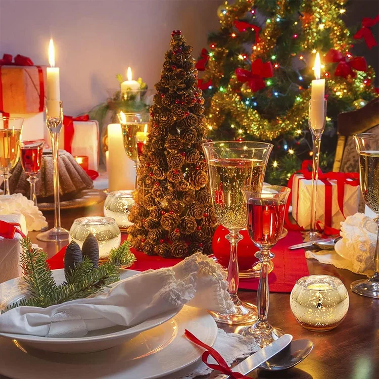 Aeofa Round Gold Votive Candle Holders, Mercury Glass Candle Holder Set of 12 ball shaped candle holder glass