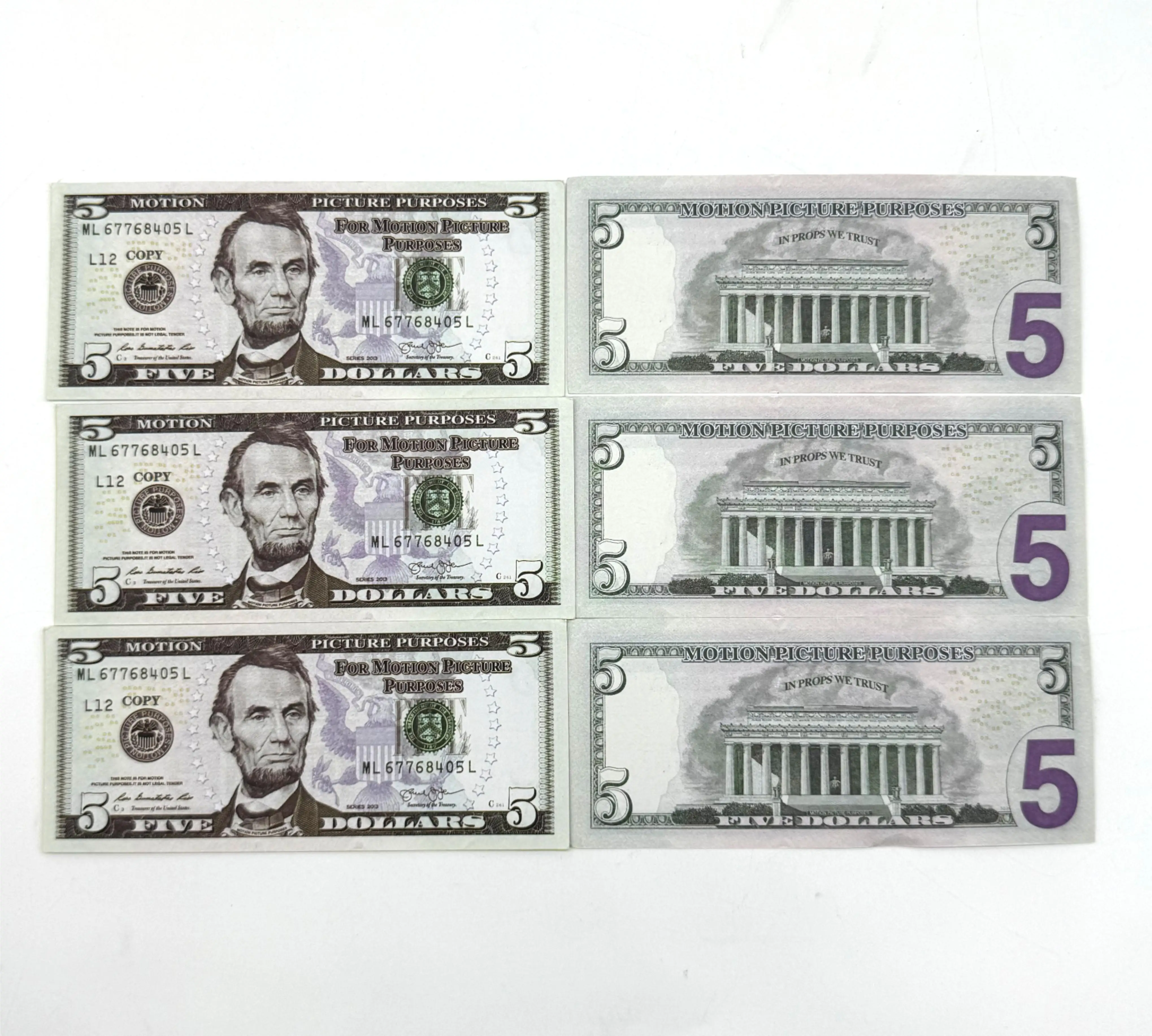 High Quality $5 Prop Bills 5 USD Prop Money Banknotes for Film, Photography & Event Use