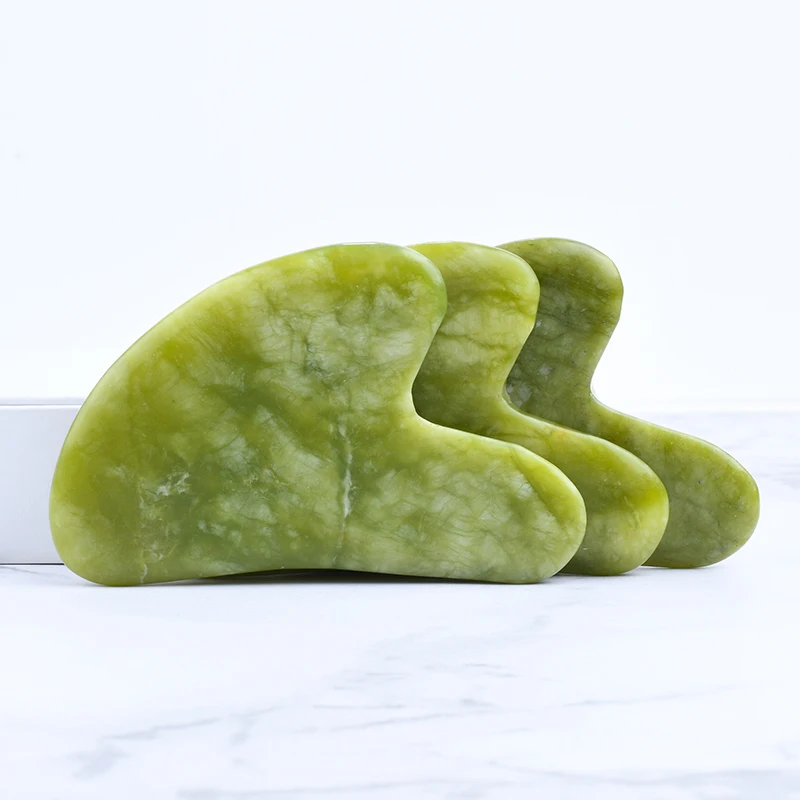 Natural Green Jade Stone Face Anti Aging Guasha Skin Caring Massager Wholesale Facial Remove Wrinkle Jade Gua Sha Skincare Tool