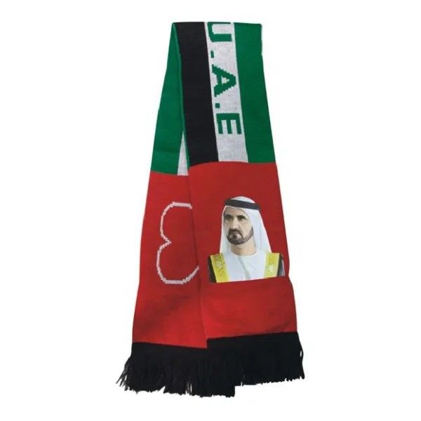 Custom Logo Printing UAE Flag Sport Team Football Fan Scarf Fashion Acrylic Knitted Scarves Football Club Scarf