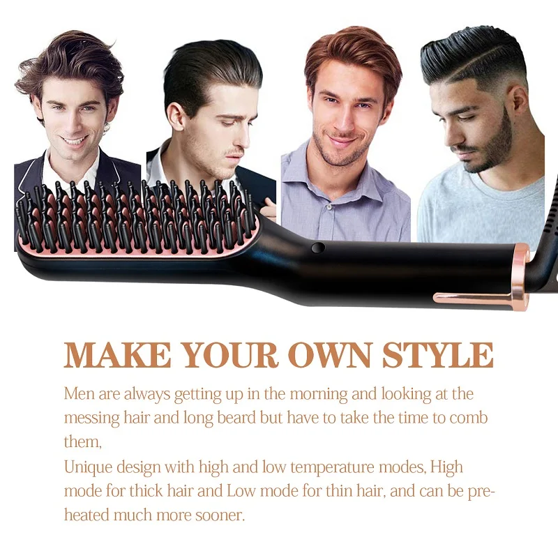 Ready to Ship Electric Ceramic Beard Straightening Brush Comb Iron Hair Straightener for Men