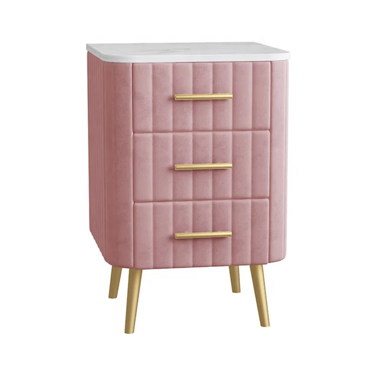 Factory Wholesale Nordic Light Luxury Bedside Table Classic Hot sale Bedroom Cabinet Fashion Marble Top Velvet Nightstand