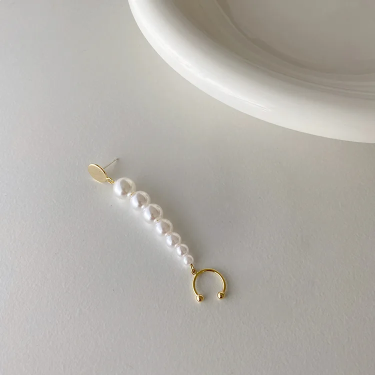 925 Silver Needle Pearl Hoop Earring Imitation Ear Cuff round piece light luxury