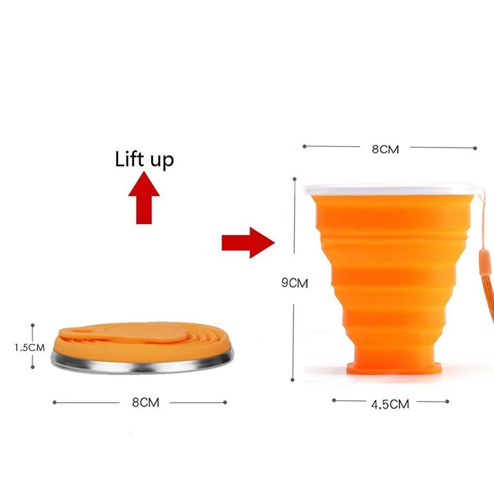 Manufacture Hot Products Portable Reusable 270ml traveling water cup climbing sports folding Collapsible Silicone Cup