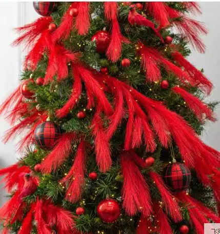 Christmas Decoration Pamps Grass Garland 200CM OEM Red Color Hanging Garland For Christmas Tree