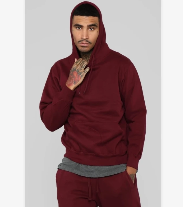 80% Cotton 20% Polyester Burgundy blanket hoodie Customized plain style french terry men women no brand hoodies and sweatshirts