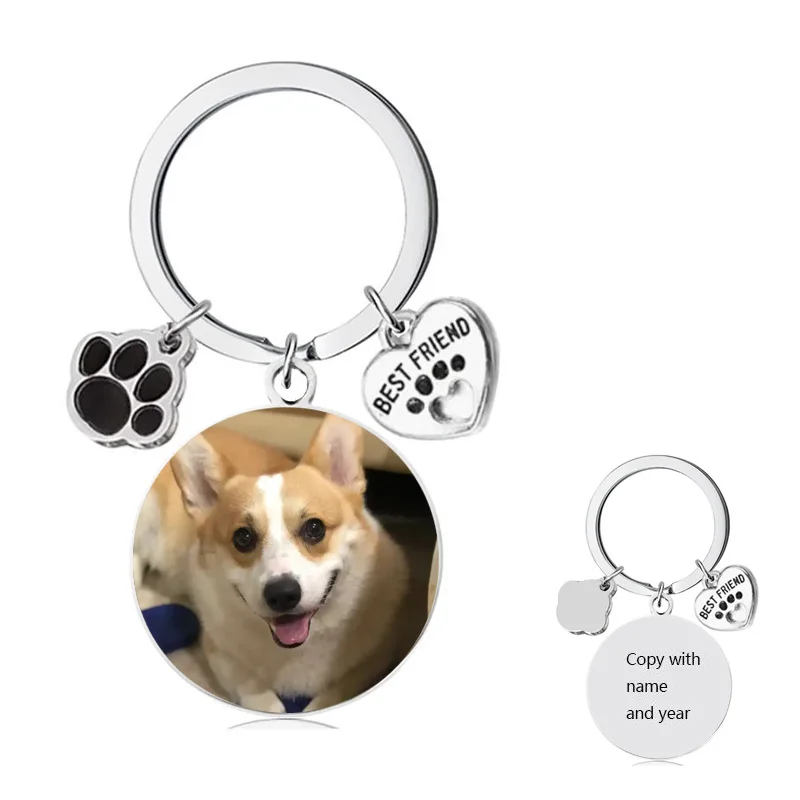 Stainless Steel Dog Tag Keychain Color Printed Photo Copywriting DIY Key Pendant Dog Memorial Gift