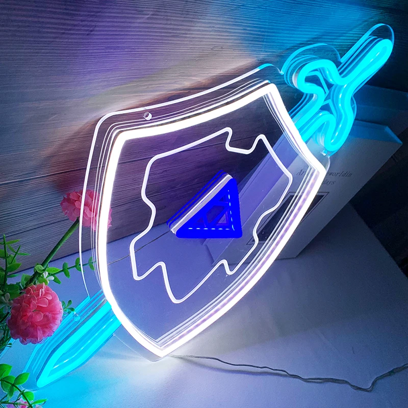 Быстрая доставка игровой потоковый Меч Щит СВЕТОДИОДНЫЙ акриловый дизайн Zelda неоновый Световой знак 4 Вт светодиодный