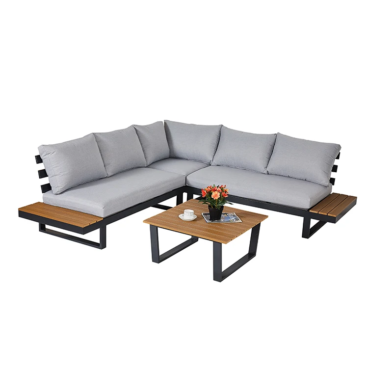 Outdoor high quality wood Luxury table chair aluminum conversation furniture lounge sofa set Garden