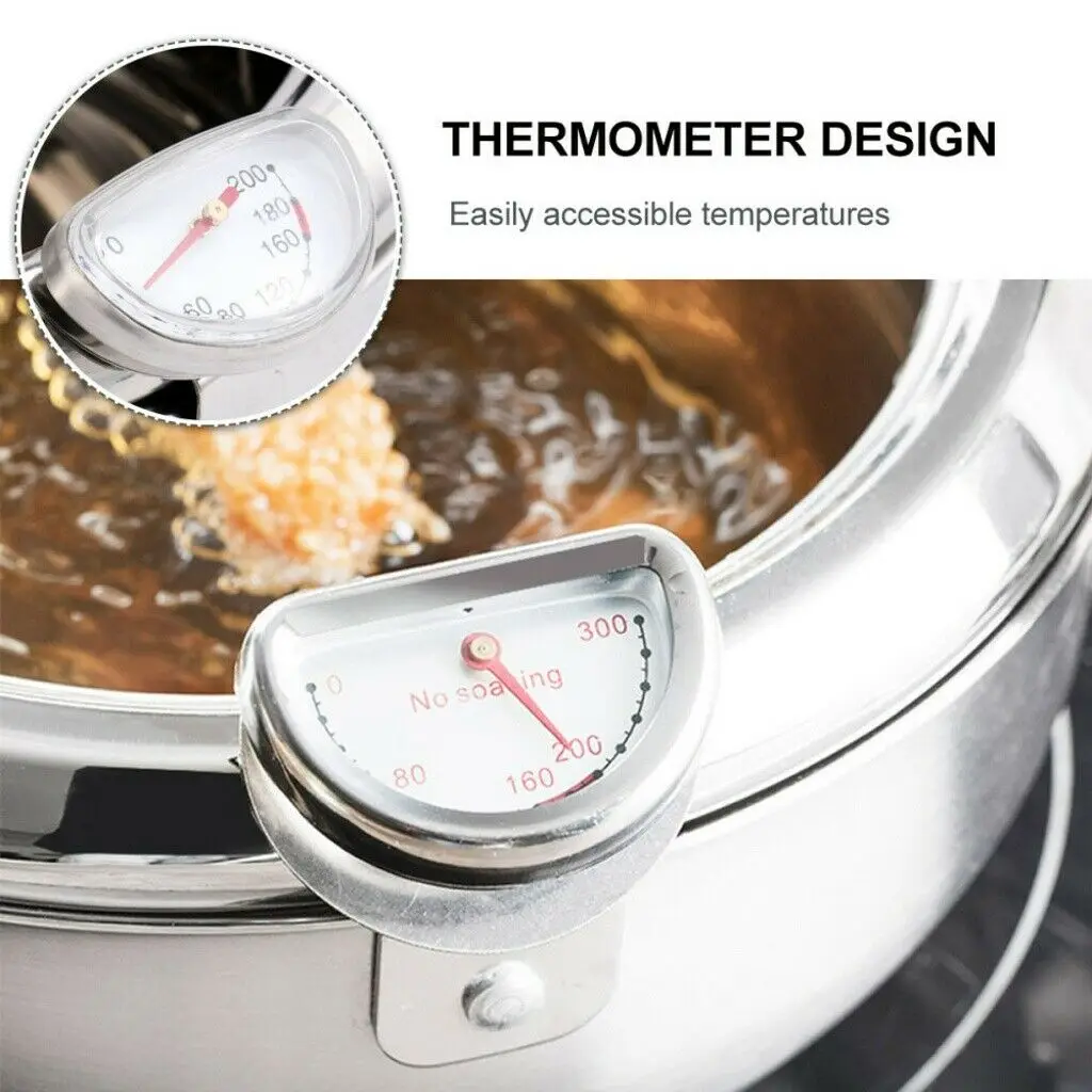 304 Stainless Steel Tempura Deep Fryer Pot With Thermometer And Oil Drip Rack Lid For Chicken Fries Fish Shrimp Oil Frying Pan