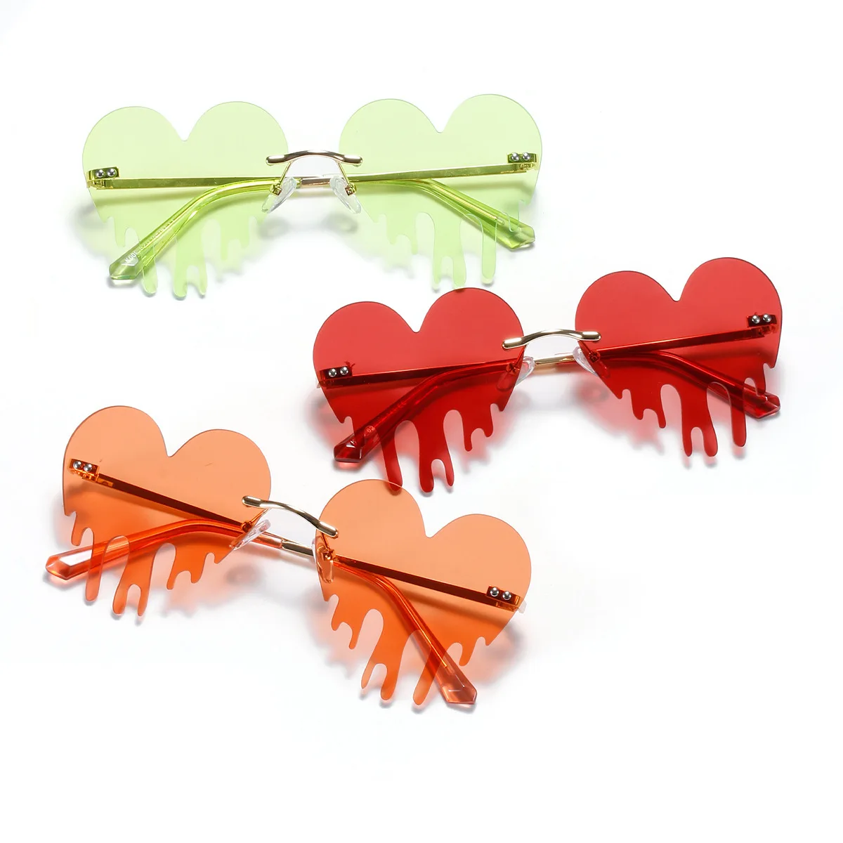 2021 персиковые солнцезащитные очки без оправы в форме сердца женские новые стильные металлические солнцезащитные очки в форме сердца для вечеринки