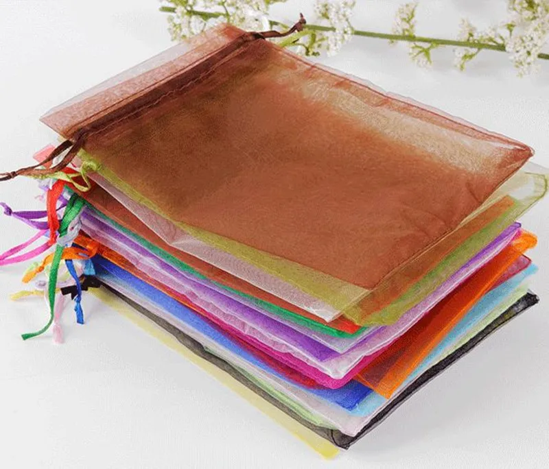 10x15cm 24 colors Custom Logo Drawstring Gift Pouch Jewelry Mesh Packaging Organza Bag